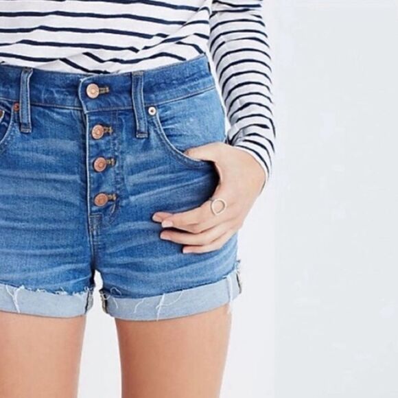 Madewell High Rise Exposed Button Fly Cut Off Denim Shorts Size 28‎ - Picture 1 of 7